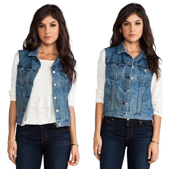 Rag & Bone JEAN 'The Burney' Ladies Denim Vest Main Street Wash Medium Blue XS - Picture 1 of 9
